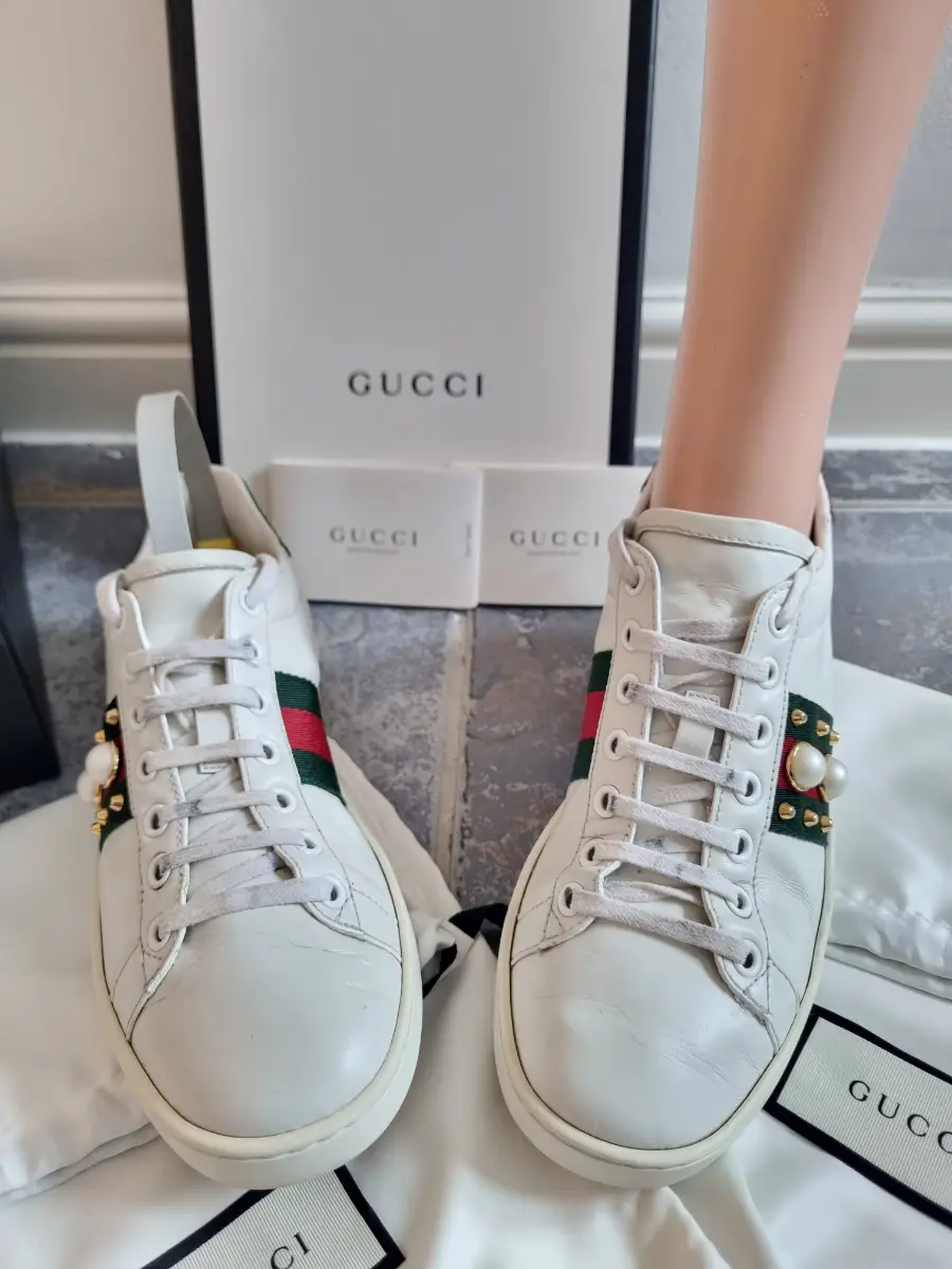 womens gucci ace pearl and spikes trainers size uk 4 / 4.5 / or eu 37 white colour