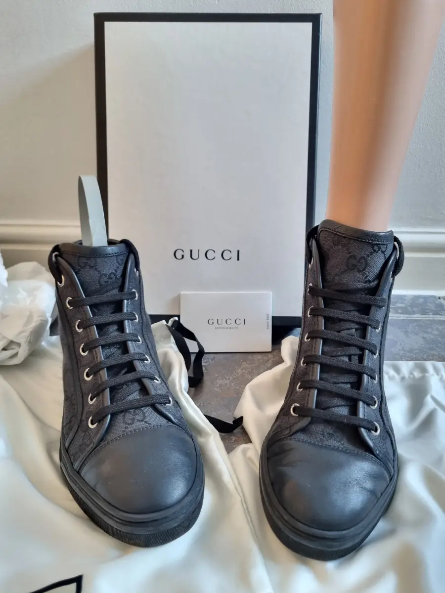 womens gucci gg high top fabric snickers trainers size uk 3.5 / 4 / or eu 36.5 / black colour