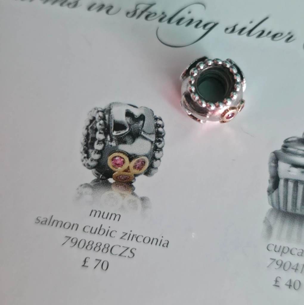 Pandora S925 Ale Sterling Silver 14k Gold Semiprecious Pink Stones Mum Charm