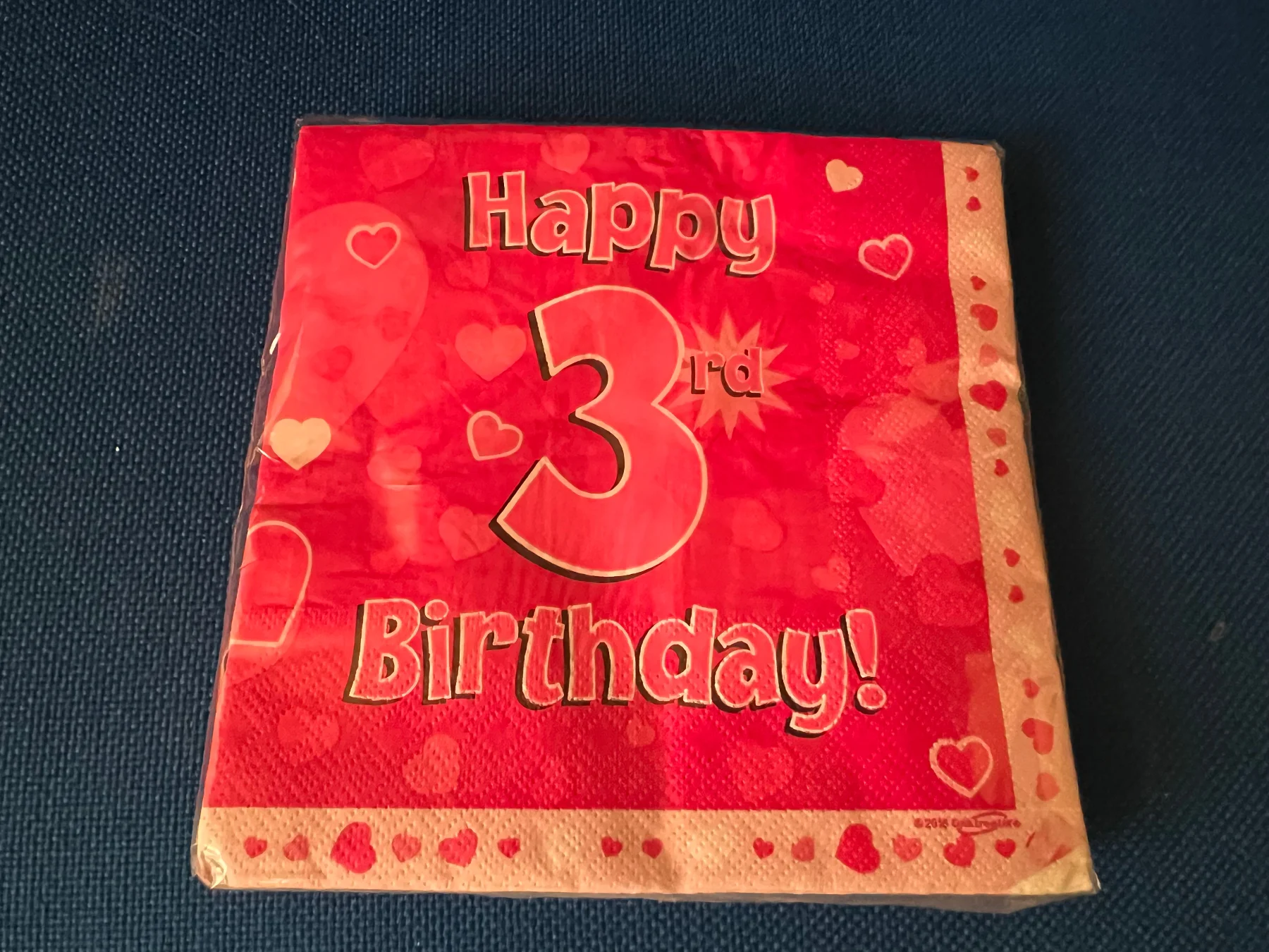 These are Oaktree UK Happy 3rd Birthday Pink Paper Napkins.