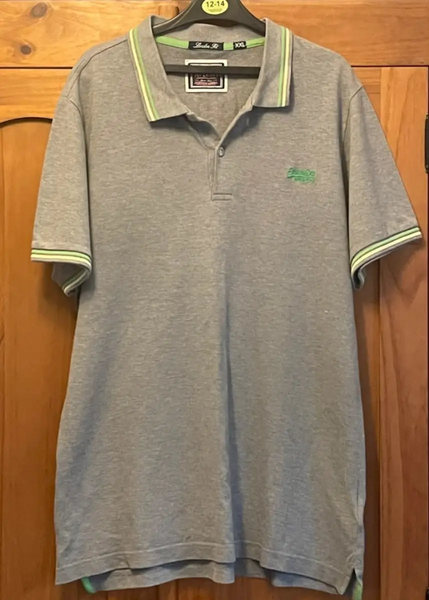 Superdry Mens Grey/Green Polo T-Shirt, Size XXL