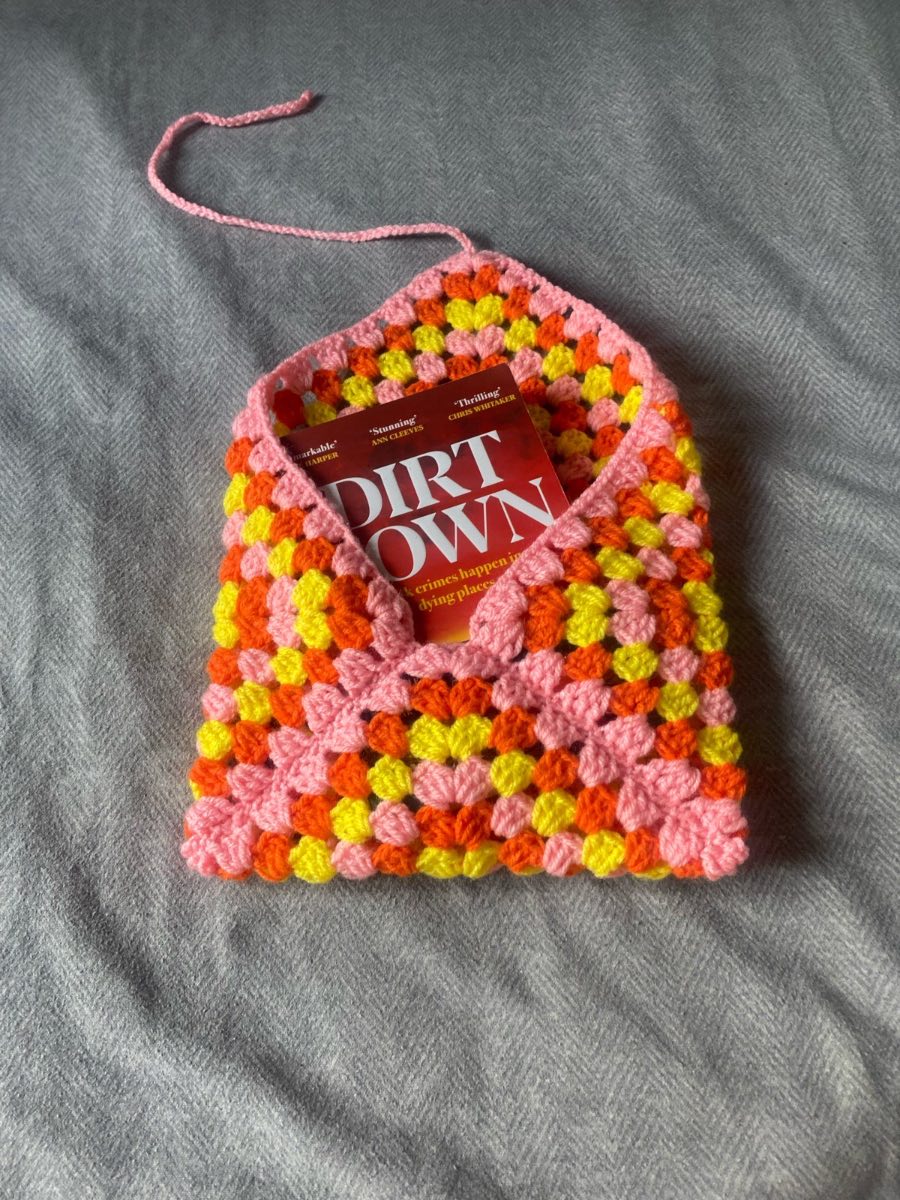 Crocheted, Yellow, Pink And Orange Book Sleeve