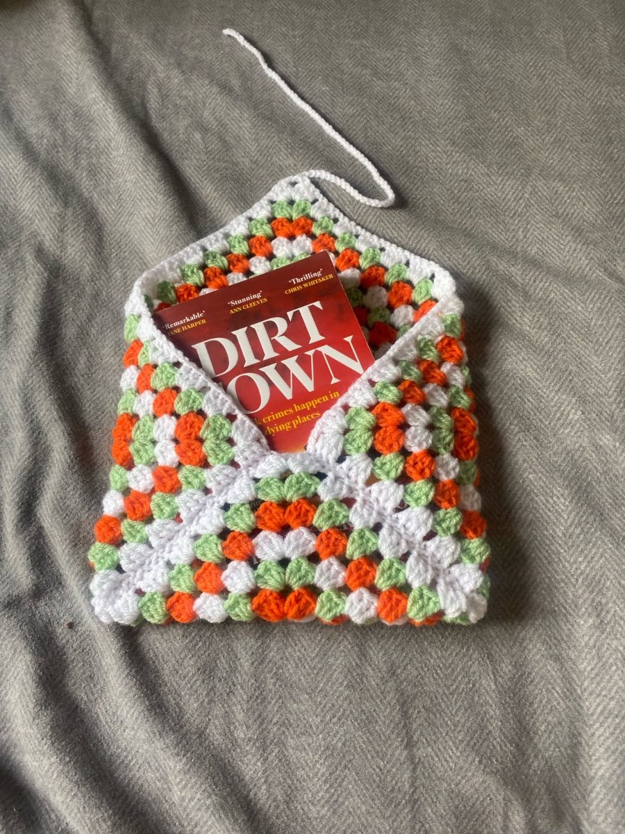 Crocheted White, Mint And Orange Book Sleeve