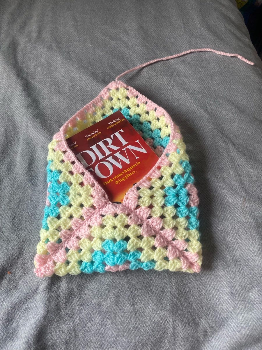 Crocheted Light Pink, Light Blue And Pastel Yellow Book Sleeve