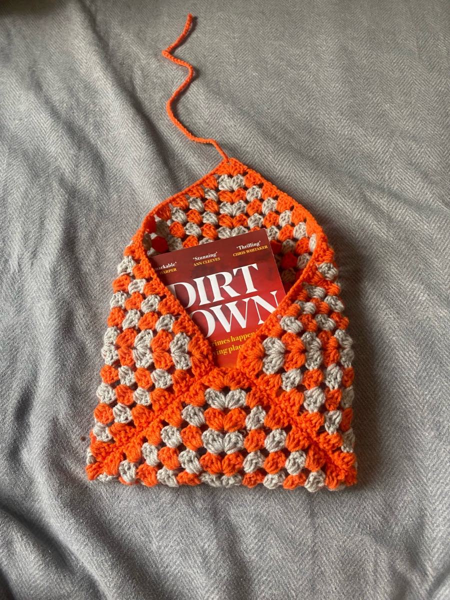 Crocheted Orange And Grey Book Sleeve