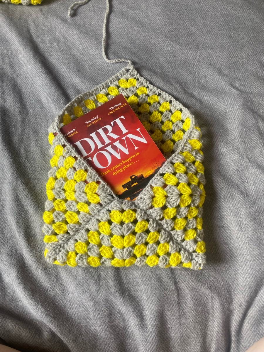 Crocheted Yellow And Grey Book Sleeve