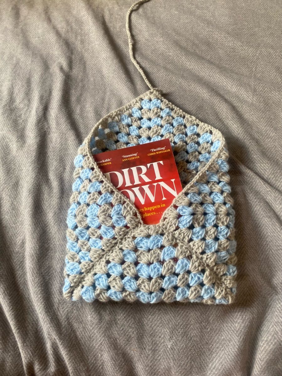 Crochetted Grey And Light Blue Book Sleeve