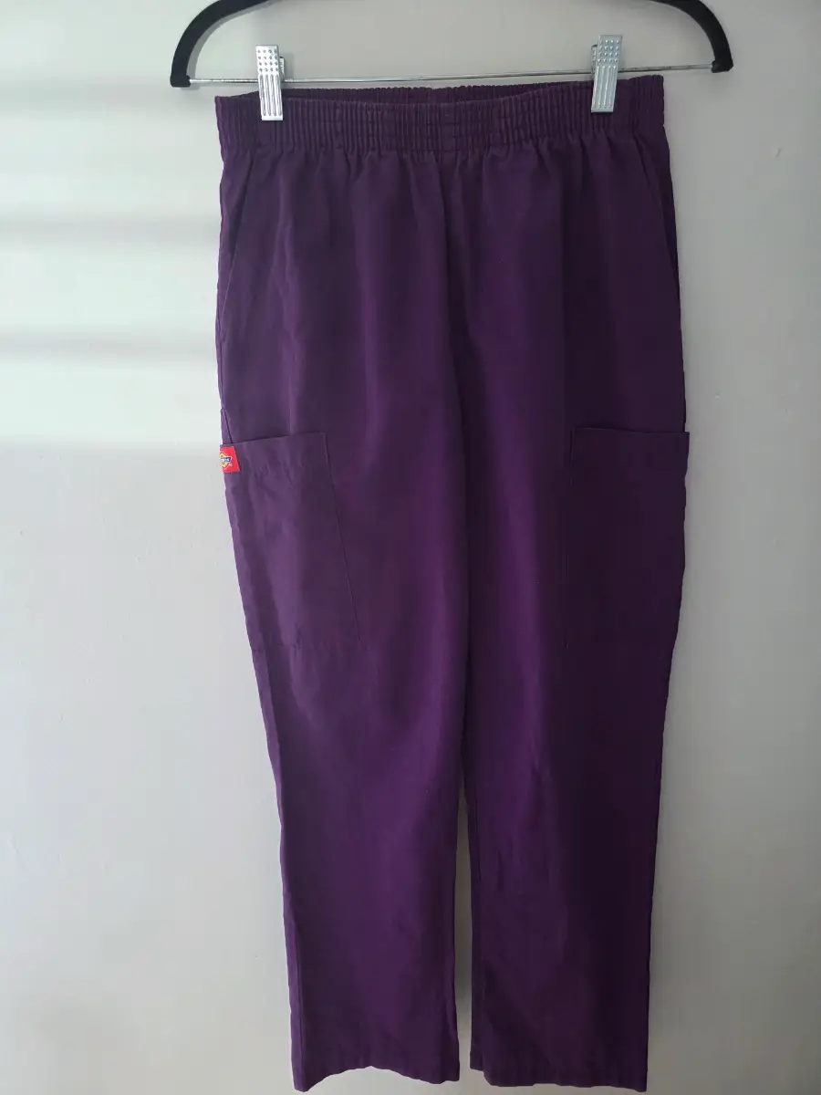 Dickies Ladies 26X 27 PURPLE Scrubs Cargo Trousers Pockets Elastic Waist. VGC