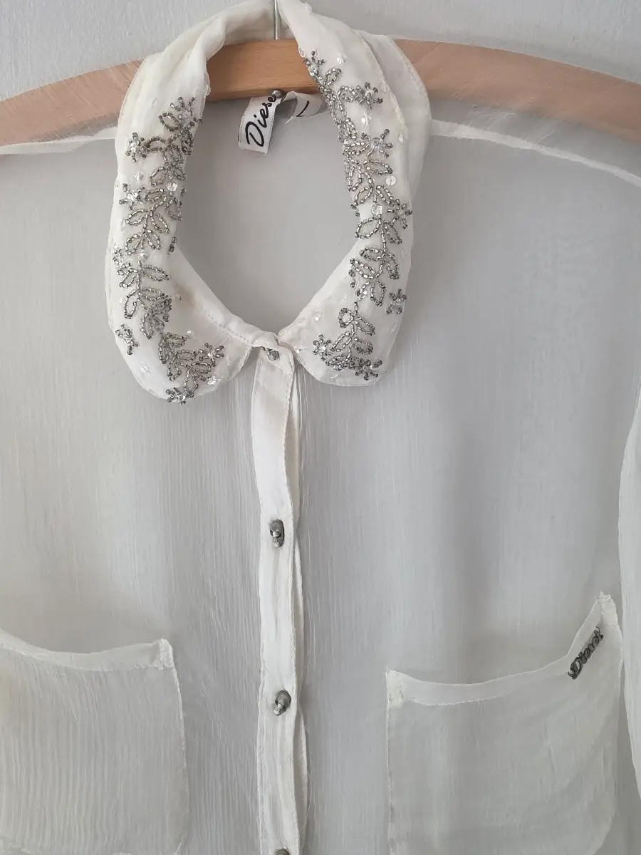 Diesel  Vintage  Y2K  Sleeved Semi-sheer White Blouse. Size L. Very Rare. VGC