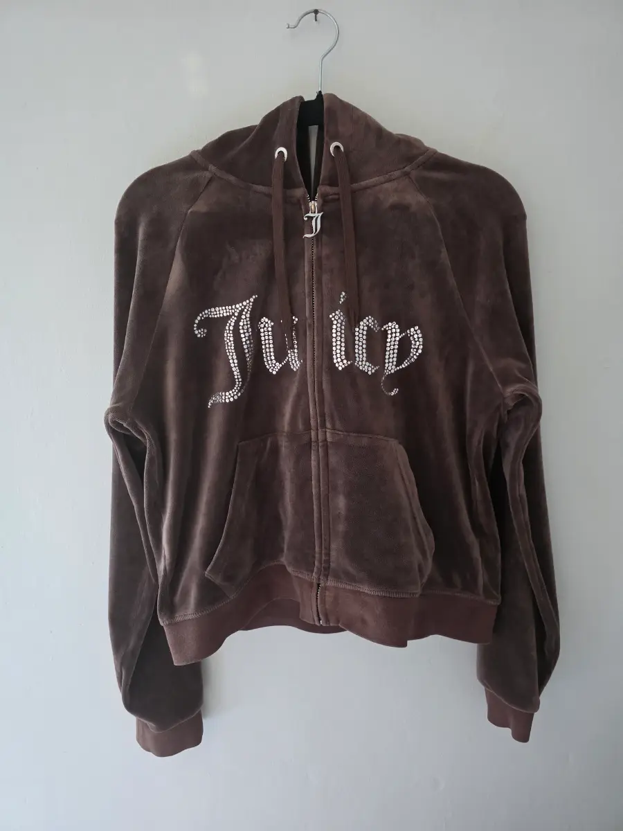 Juicy Couture Women's Large Chocolate Brown VALOUR Full Zip Cropped Hoodie