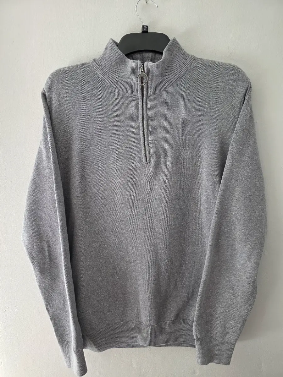 Barbour Men's Pique Quarter Zip Sweater Size LARGE Grey. Excellent Condition.