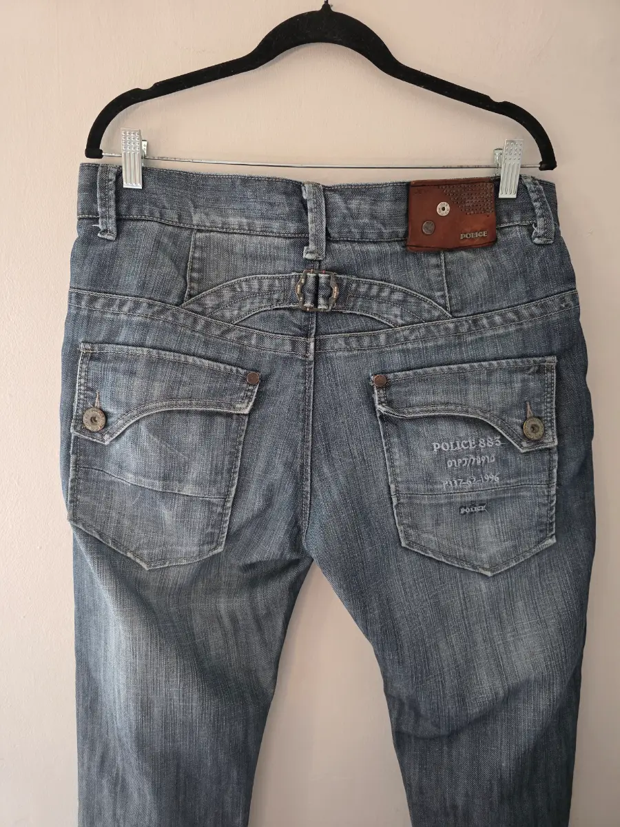 883 Police Y2K Vintage Blue 36/32 Denim Jeans Button Fly Straight Leg. VGC