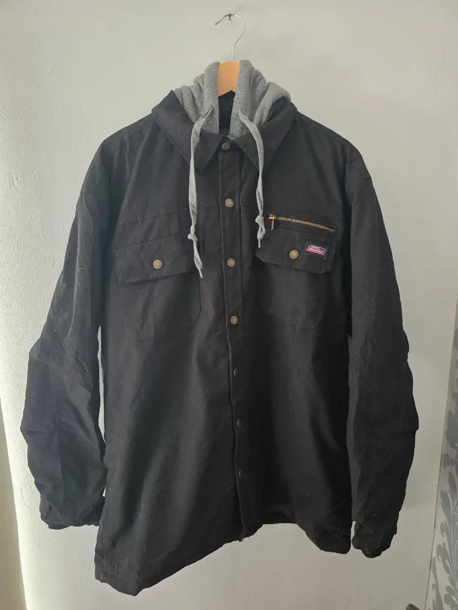 Dickies Men's XL Quilted Lined Hoodied Black Heavy Canvas Workwear Coat. New.