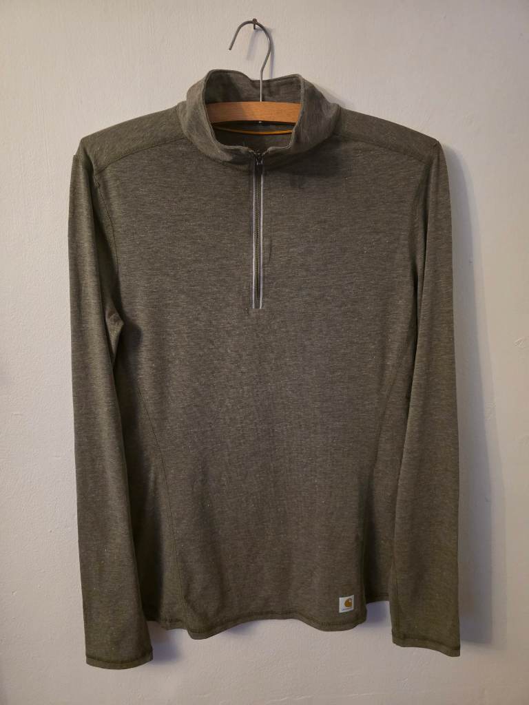 Carhartt Force Ladies Small 4-6 Khaki Long Sleeve Activewear Quarter Zip Top.