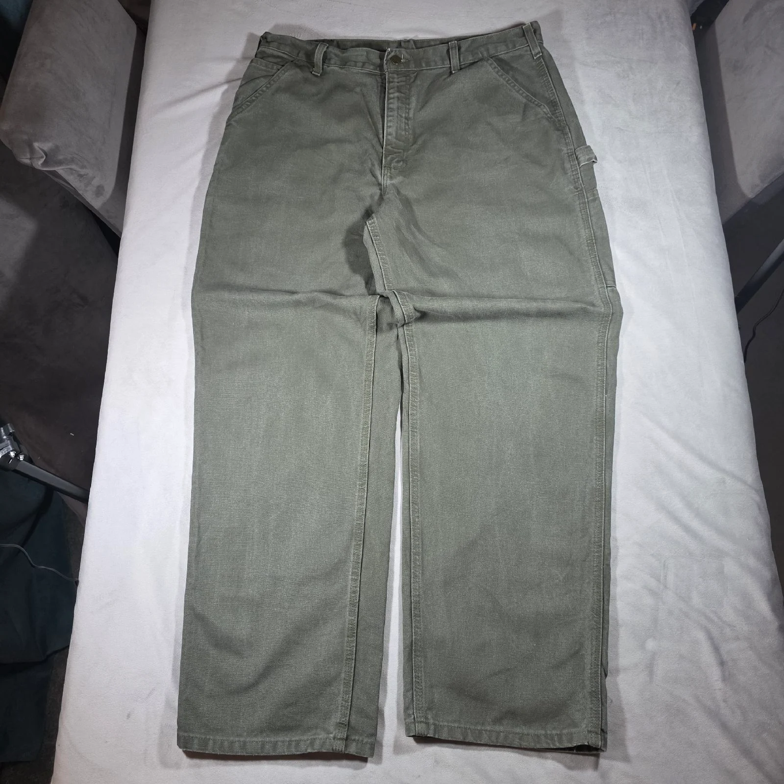Carhartt Carpenter Heavy-Duty Dungaree Fit Khaki Green Jeans 38x32