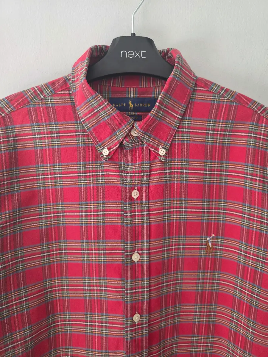Ralph Lauren Men's Red Check Plaid Long Sleeve Shirt Large Button-Up. Excellent