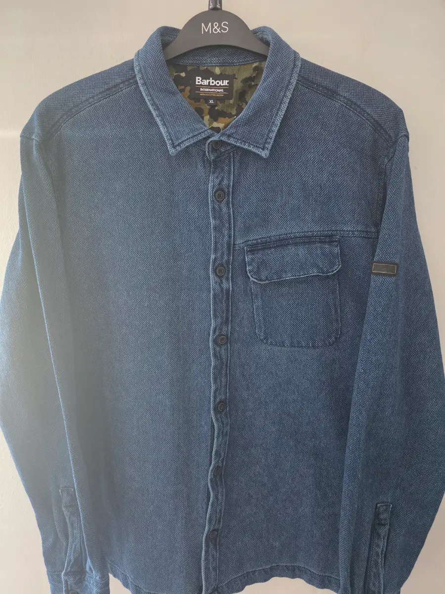 Barbour International Mens XL Blue Aickmen Textured Denim Overshirt. Excellent
