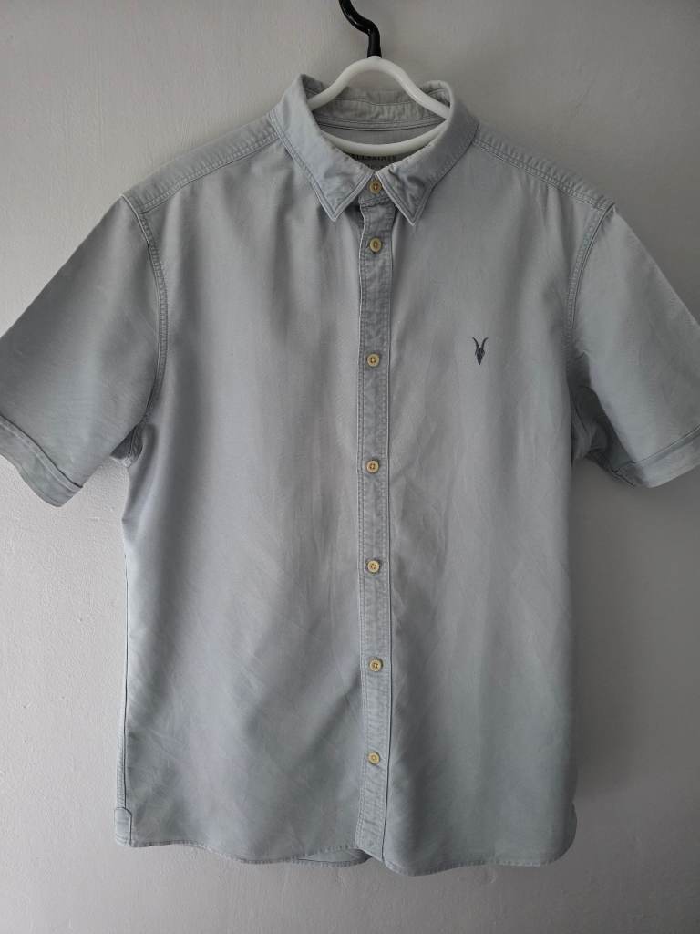 AllSaints Men's Short Sleeve Medium Mirage Blue Cotton Shirt. VGC