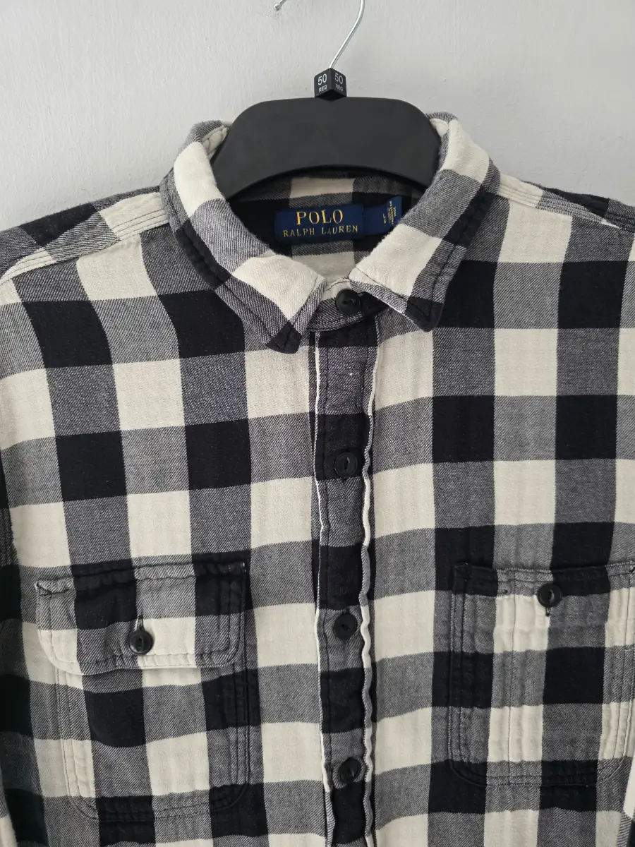 Polo Ralph Lauren Men's Large Black/Cream Checked Flannel Overshirt. Rare Item!