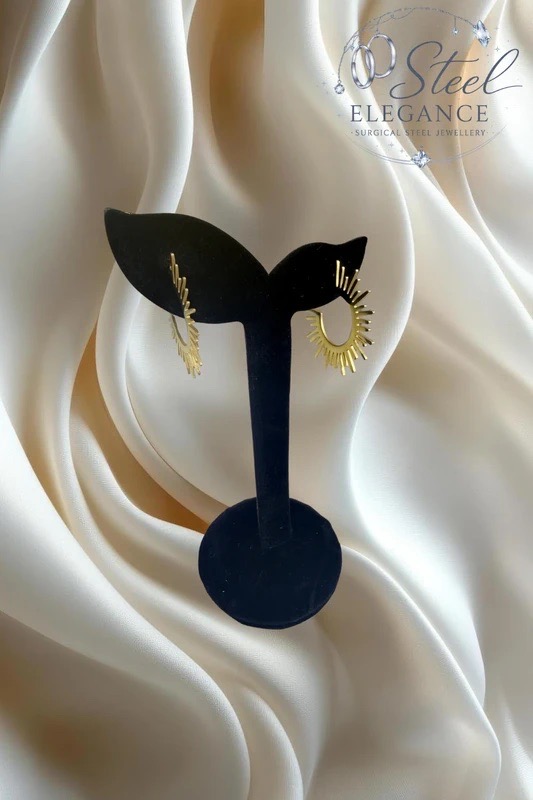 Gold-Tone Sunburst Hoop Earrings – Stainless Steel