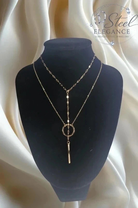 Gold-Tone Two-Piece Layered Necklace – Stainless Steel