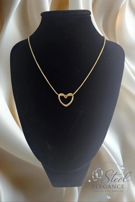 Gold-Tone Heart Pendant Necklace – Stainless Steel