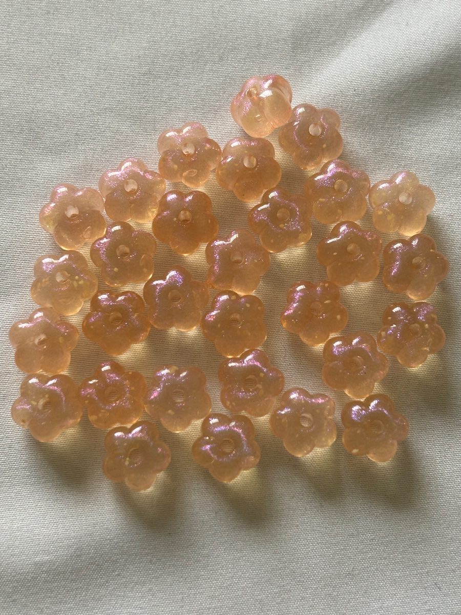 30 x Flower Acrylic Beads 7×13mm Sparkly Orange