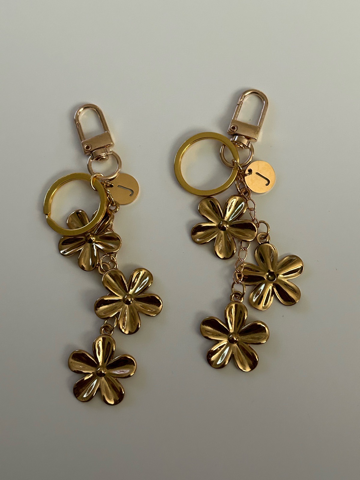 2 x Flower Keychains Letter J Pendants