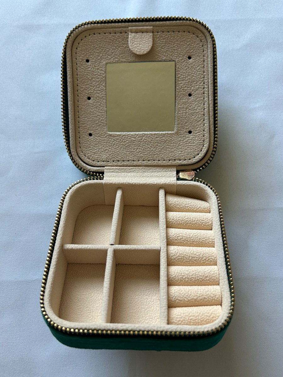 Mini Jewellery Box Organiser Portable Travel Case Green Velvet Feel