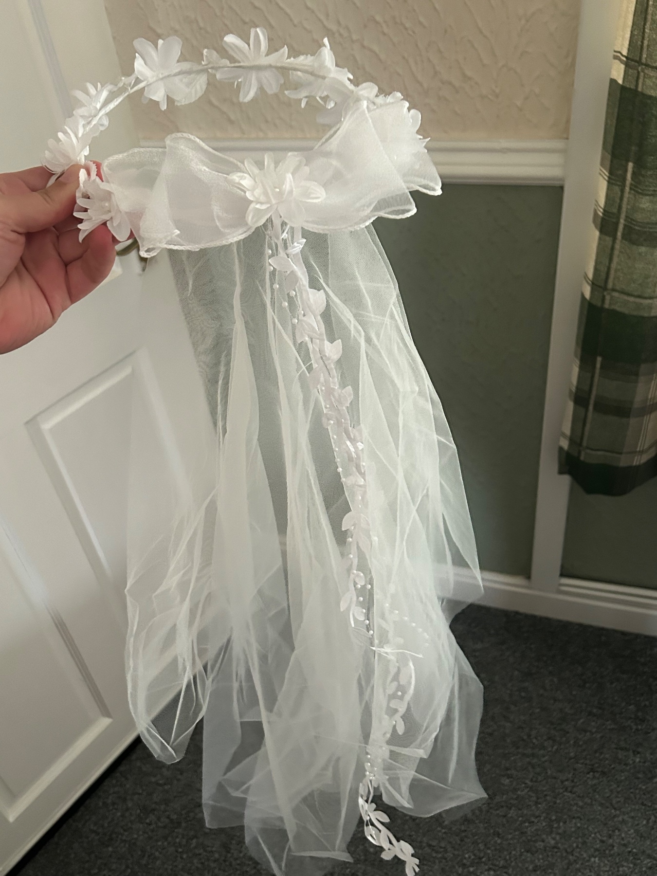 Bride to Be Veil with Flower Headband White