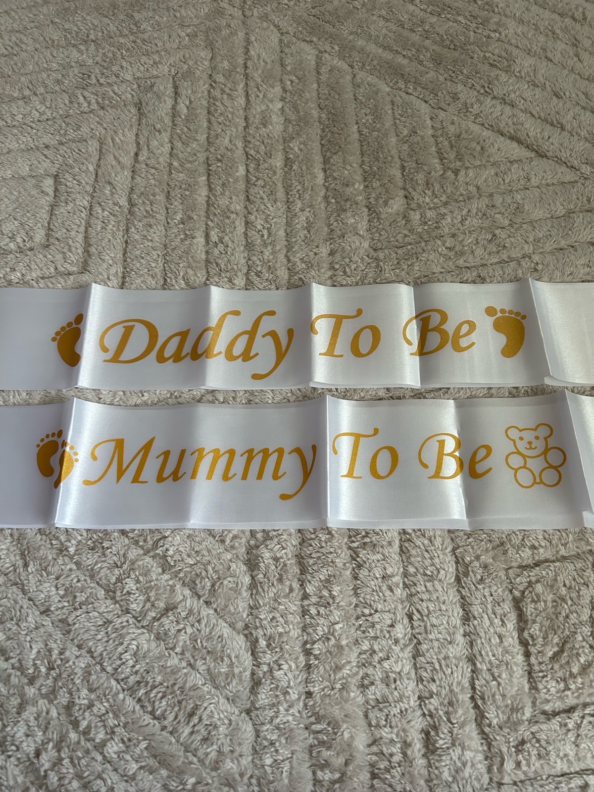 Mummy and Daddy to Be Matching Sashes White and Gold
