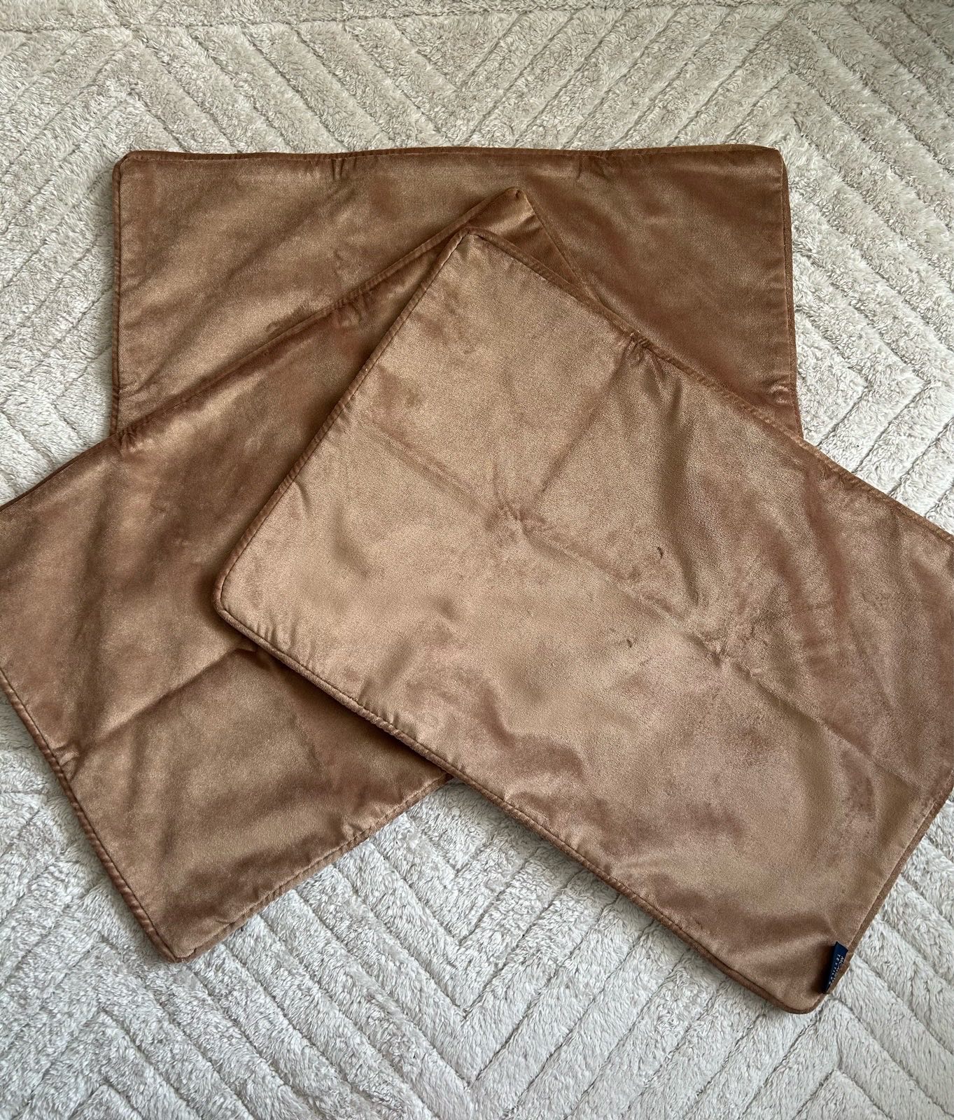 3 x Matt Velvet Cushion Covers Caramel Brown 60cm x 40cm McAlister Textiles