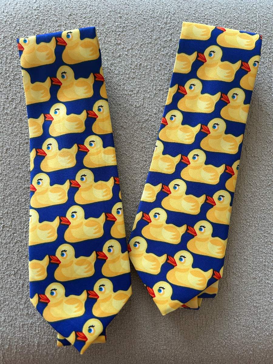 2 x Men's Funny Rubber Duck Ties Yellow and Blue One Size