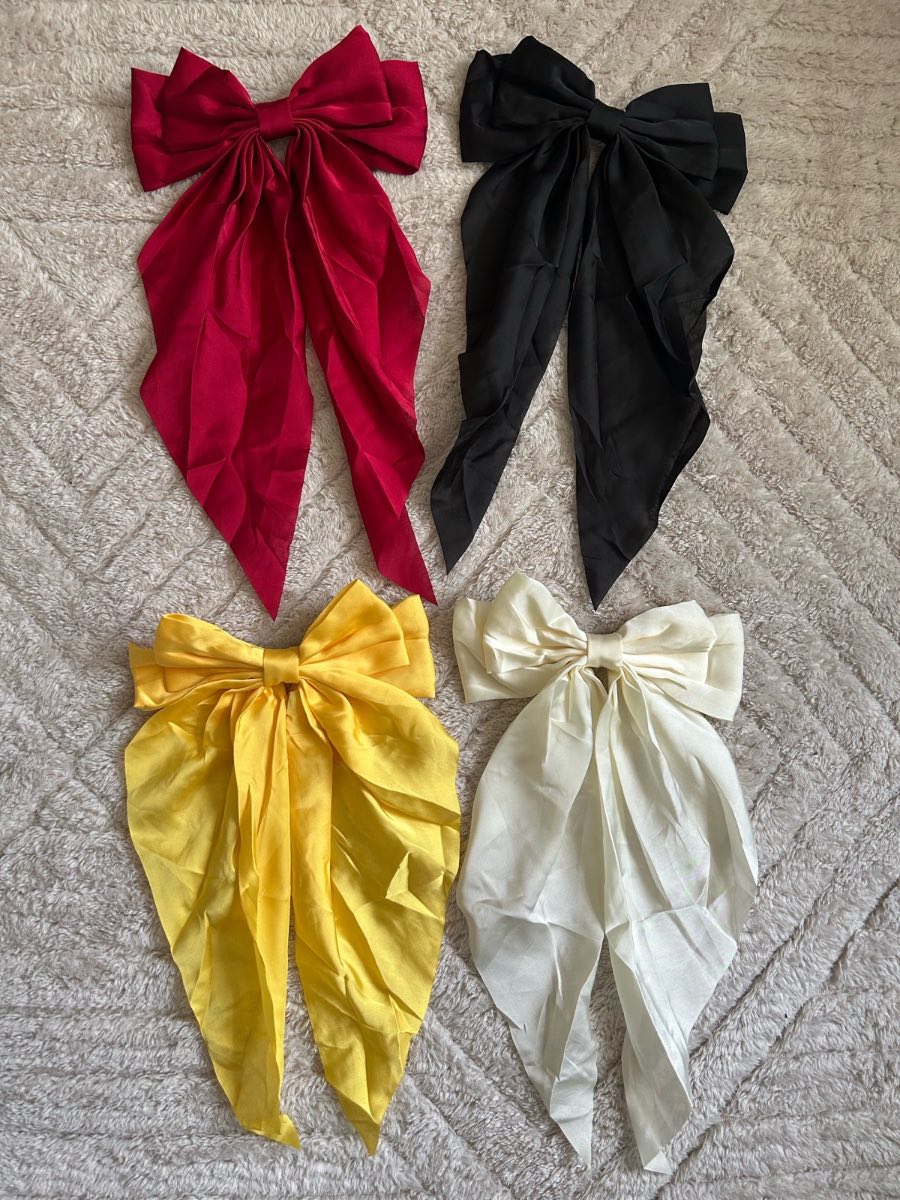 Set of 4 Large Hair Bow Clips Red Yellow Black Cream