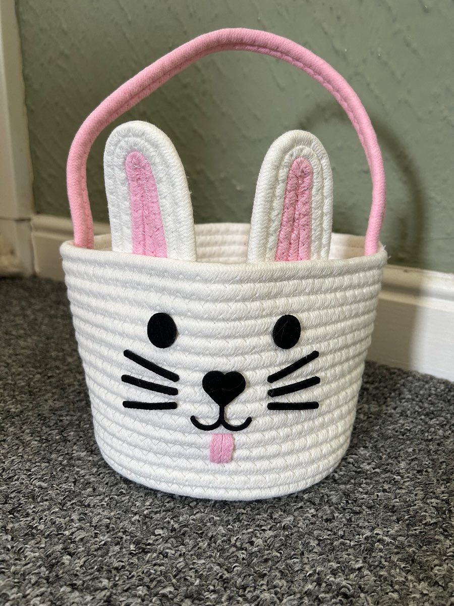 White Cute Easter Bunny Rabbit Basket Cute