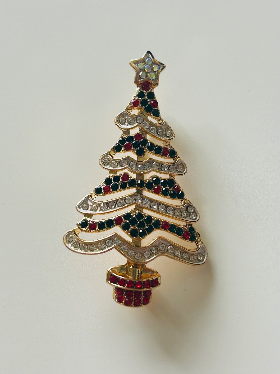 Christmas Tree Rhinestone Pin Badge Brooch