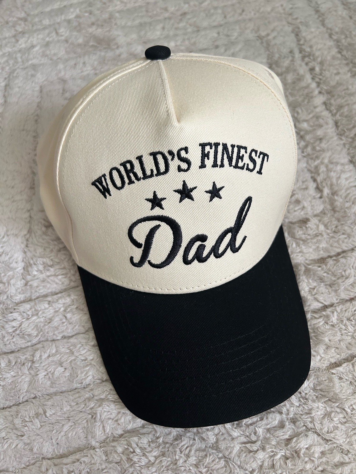World's Finest Dad Trucker Cap Adjustable Embroidered Cream Black