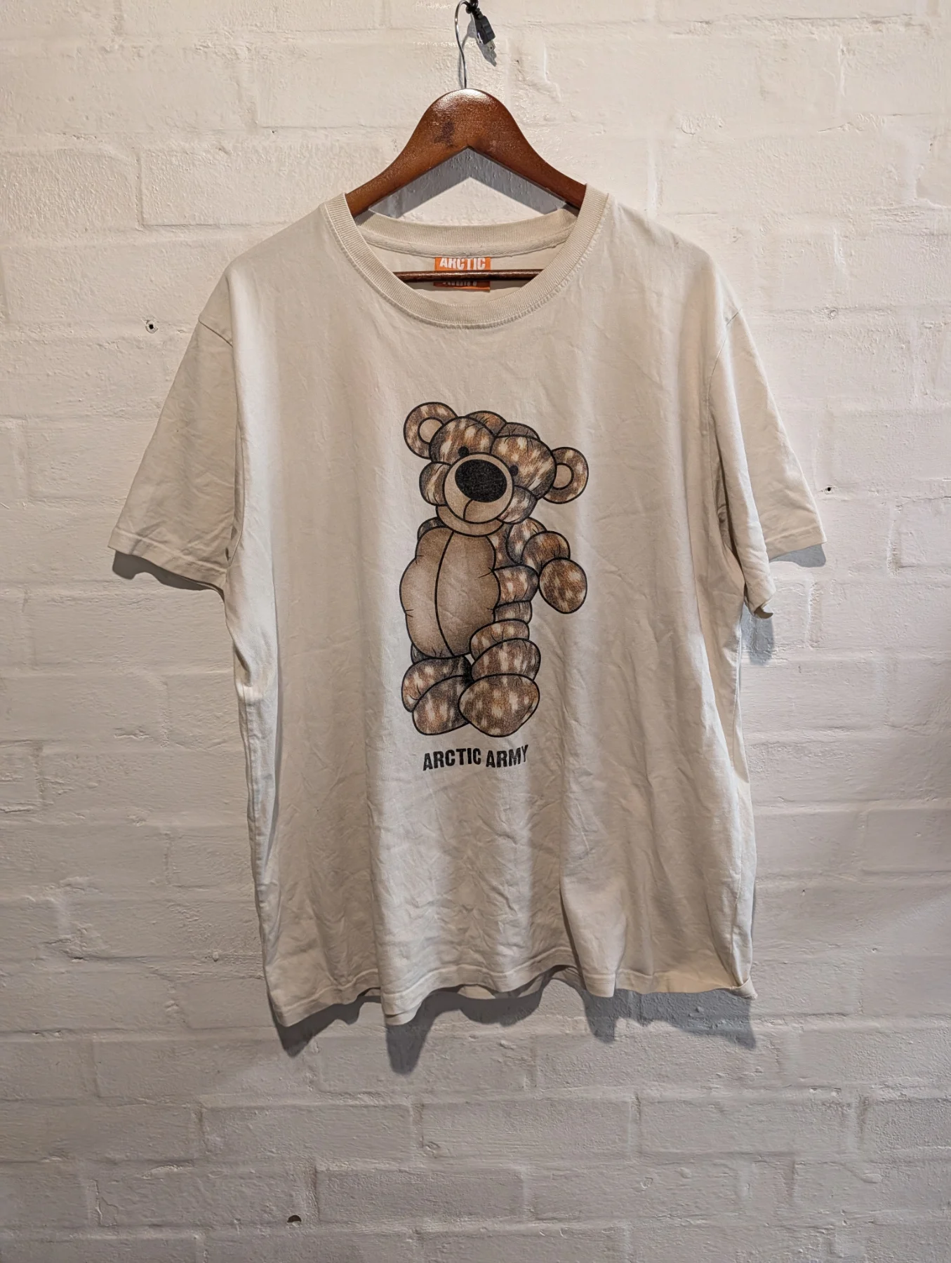 Arctic Army Teddy Bear Short Sleeve T-shirt Spellout xxl Top biege