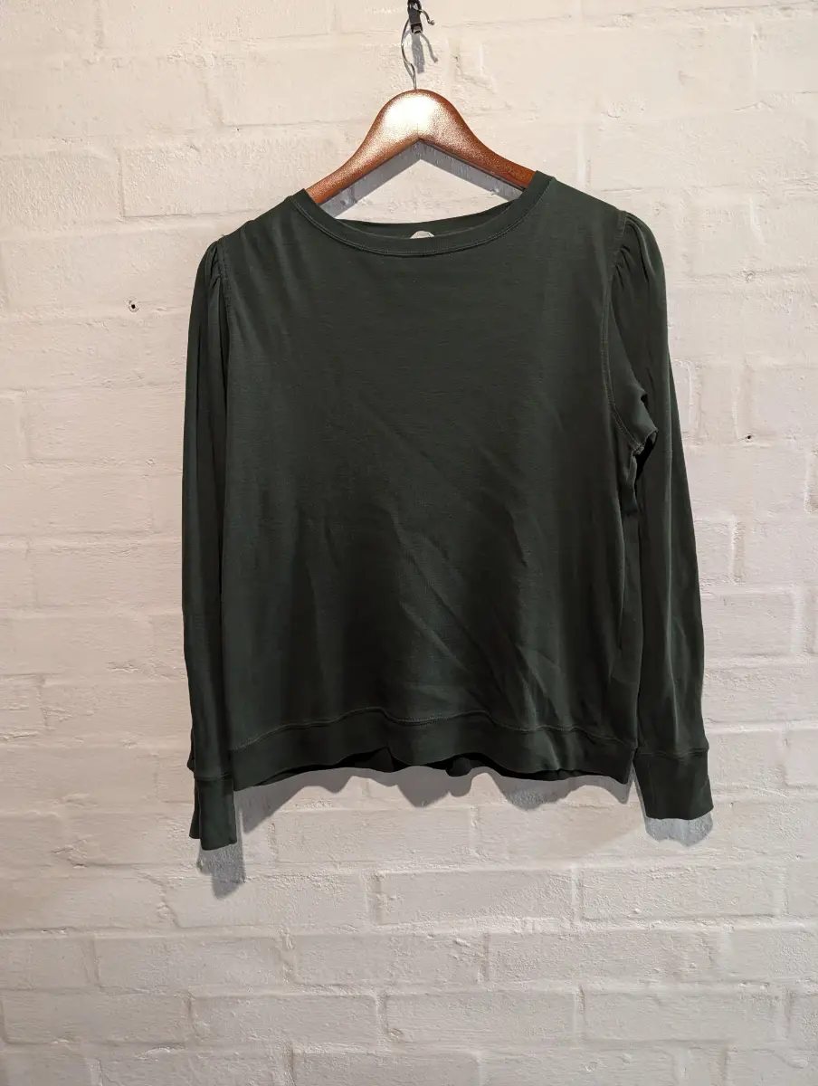 Hush long sleeve top forest green small cotton round neck