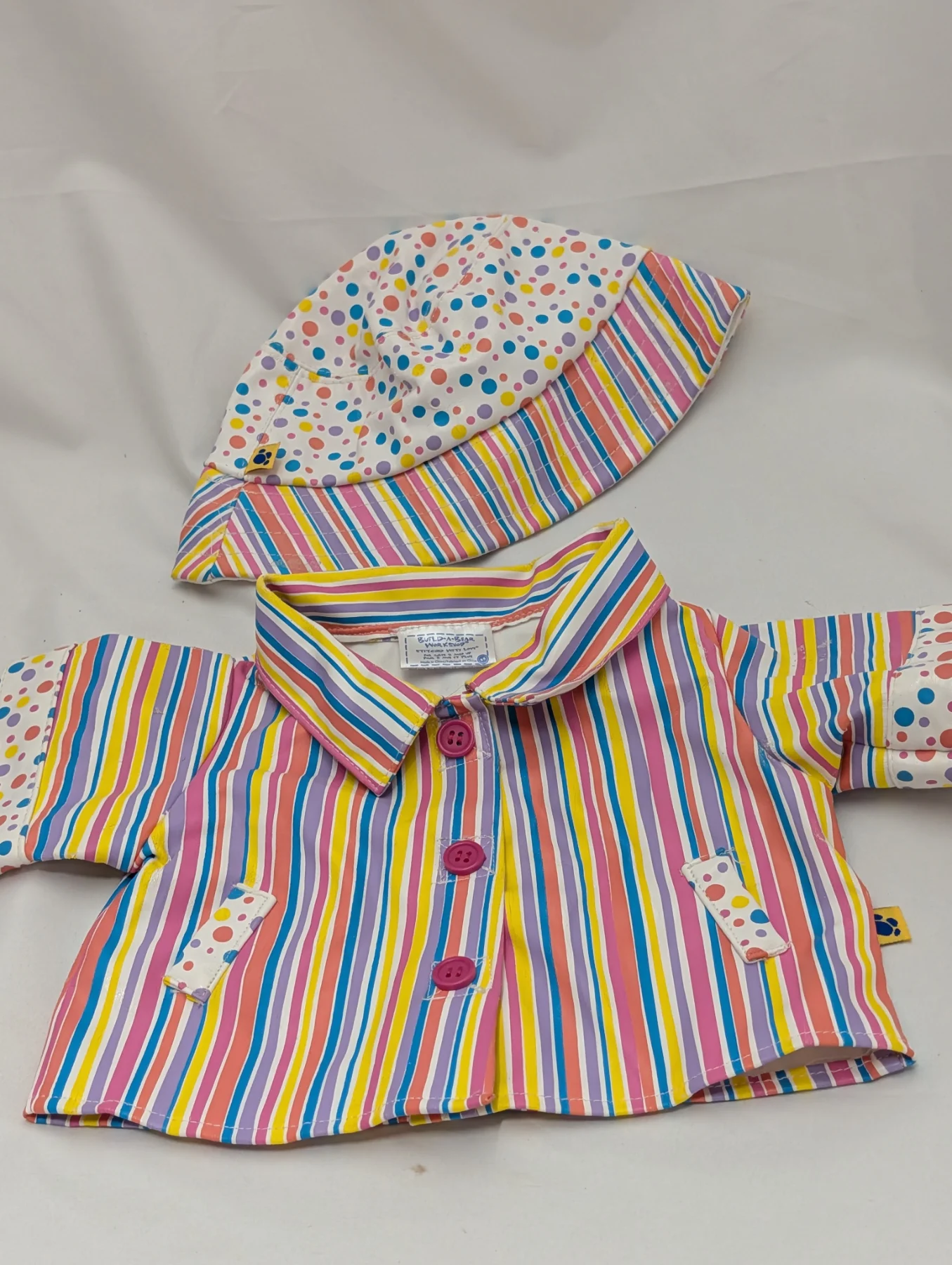Build-A-Bear Workshop Rain Coat and hat plush doll outfit rainbow striped