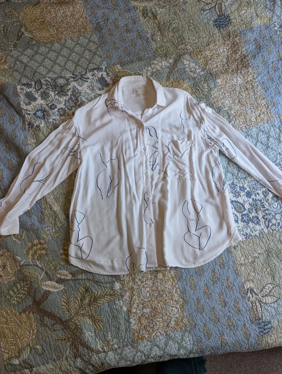 Paloma Wool Leandra Abstract Figure Print Button Up Shirt Blouse One Size