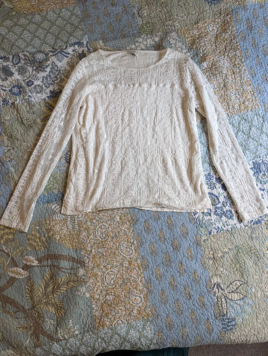 Wrap London Cream Embroidered Top UK 12 Linen Viscose Geometric
