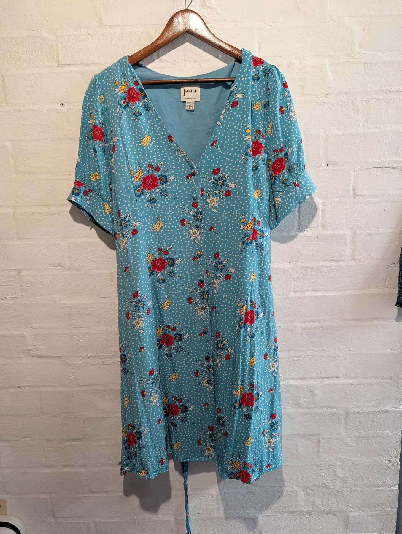 Joanie Dress 18 blue polka dot and floral print tea dress