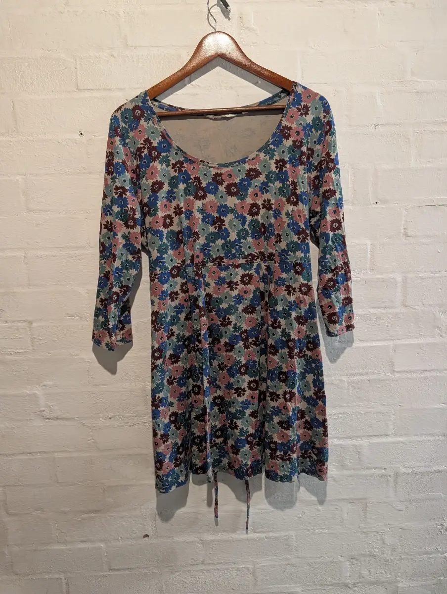 Seasalt Cornwall Treecreeper Tunic patterned dress size 16 midi slip on ¾ sleeve