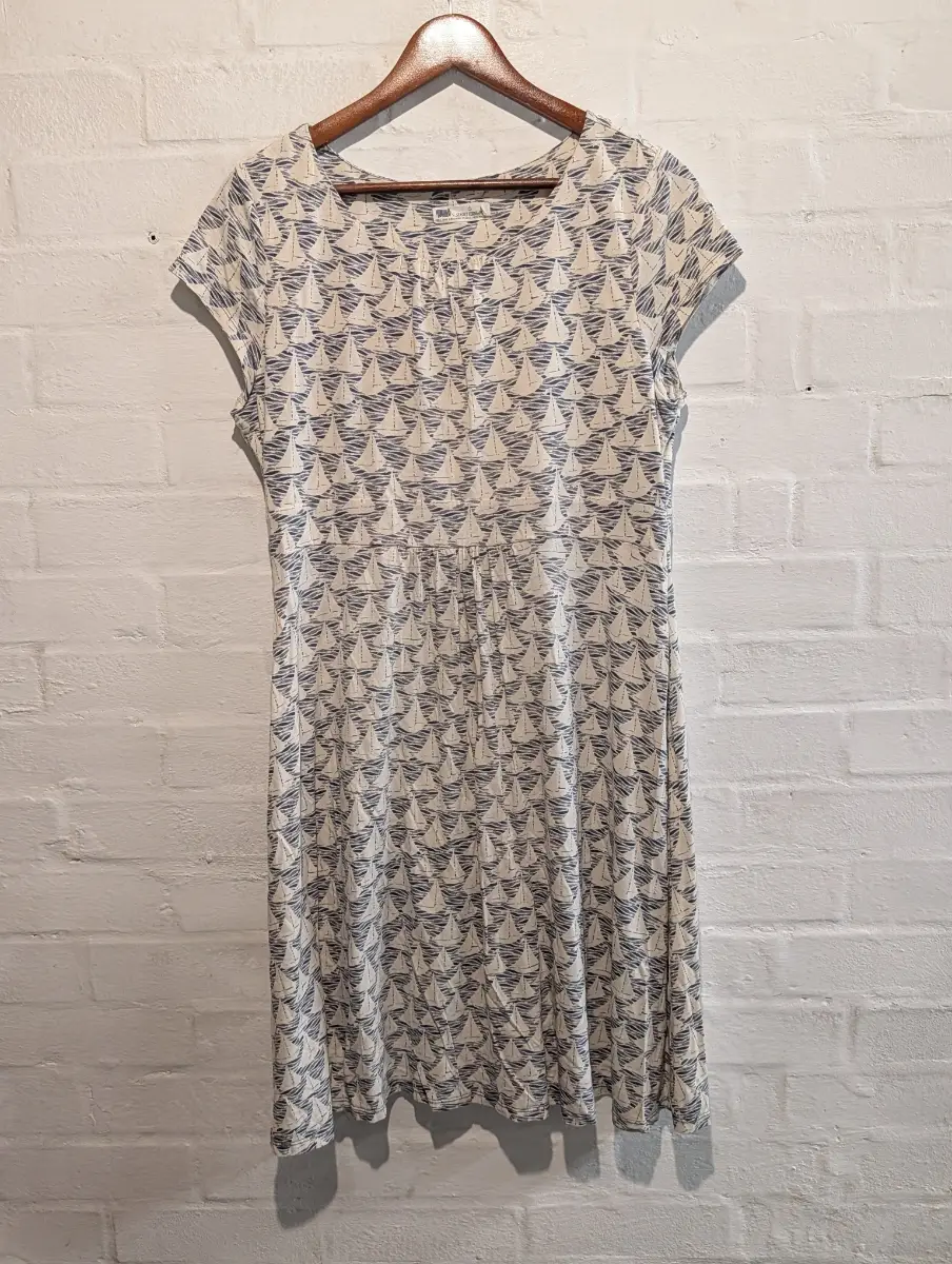 Seasalt Cornwall Sailing Boat Carnmoggas Dress Size 16 Knee Length Soft Jersey