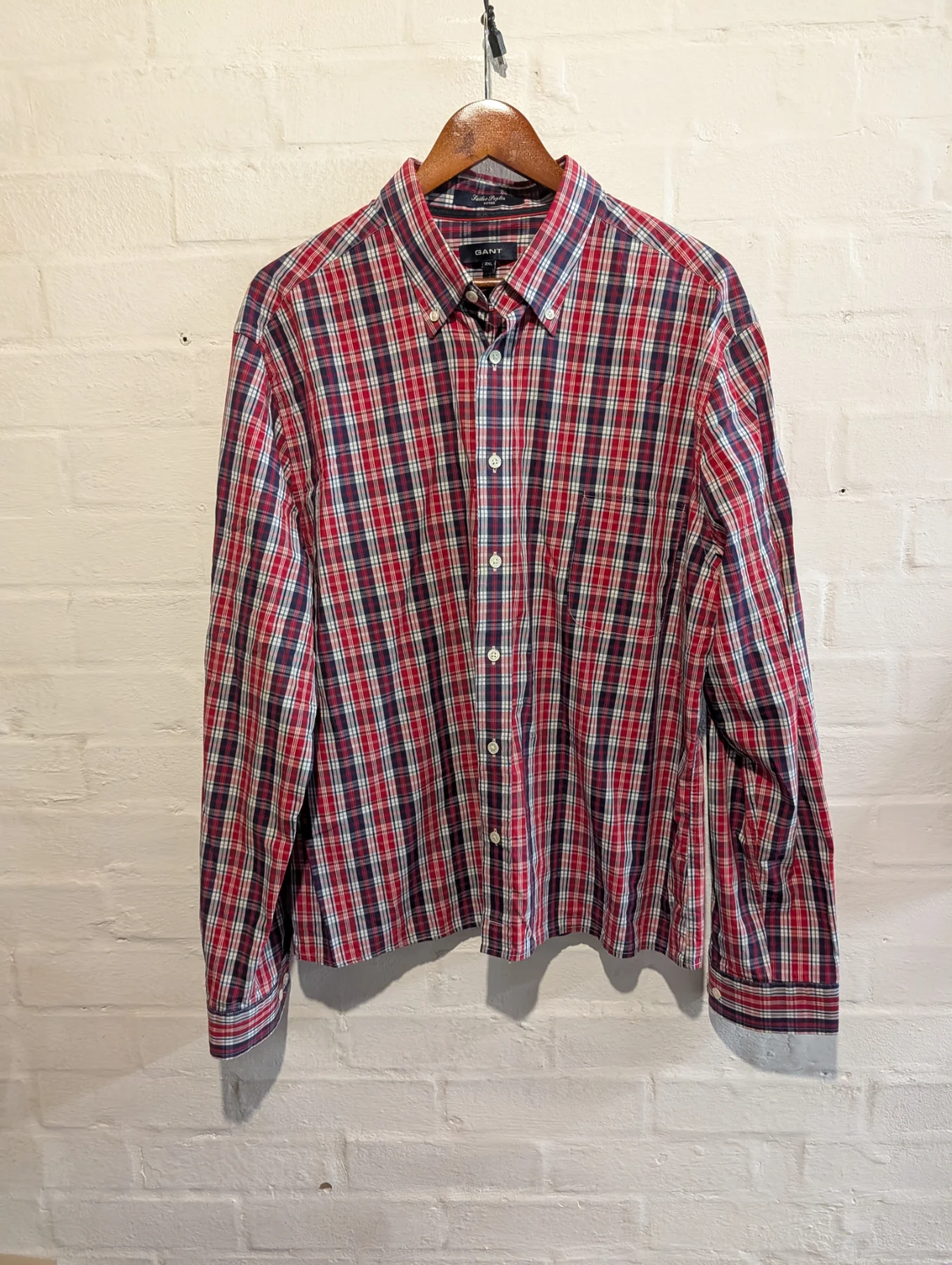 Gant Sailor Poplin Shirt Men 2XL XXL Long Sleeve Check Button Down Cotton Casual