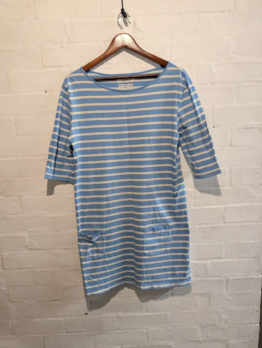 Seasalt Women's Blue Striped 3/4 Sleeved Sailor Tunic Size 16 beach dress cotton