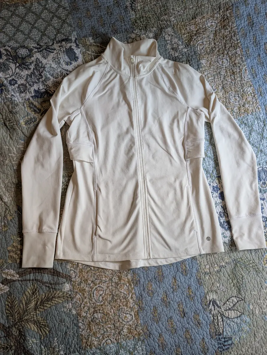 Apana Womens Zip white Space Dye Thumbholes Active Top medium