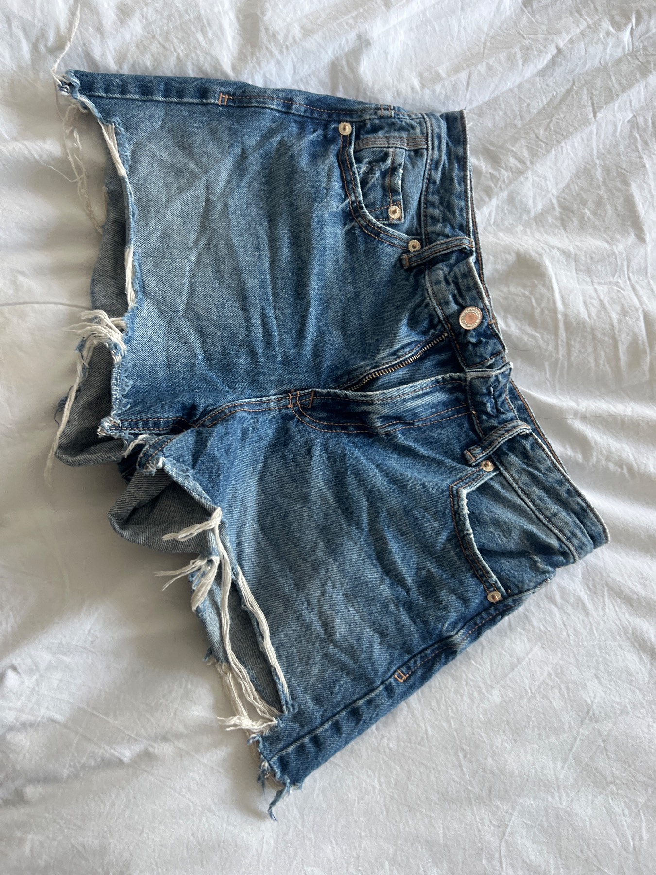 Stradivarius Denim Jean Shorts Size 8 Cut Offs Blue Distressed Summer