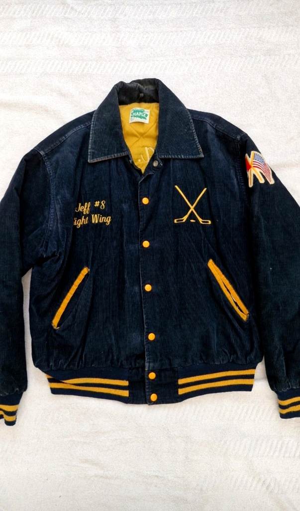 Vintage USA Maple Corduroy Hockey Club Jacket Large Navy Yellow Varsity